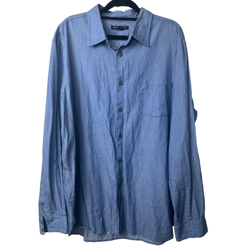 John Varvatos Collection Blue Striped Cotton Mens XL Button Front Long Sleeve A4